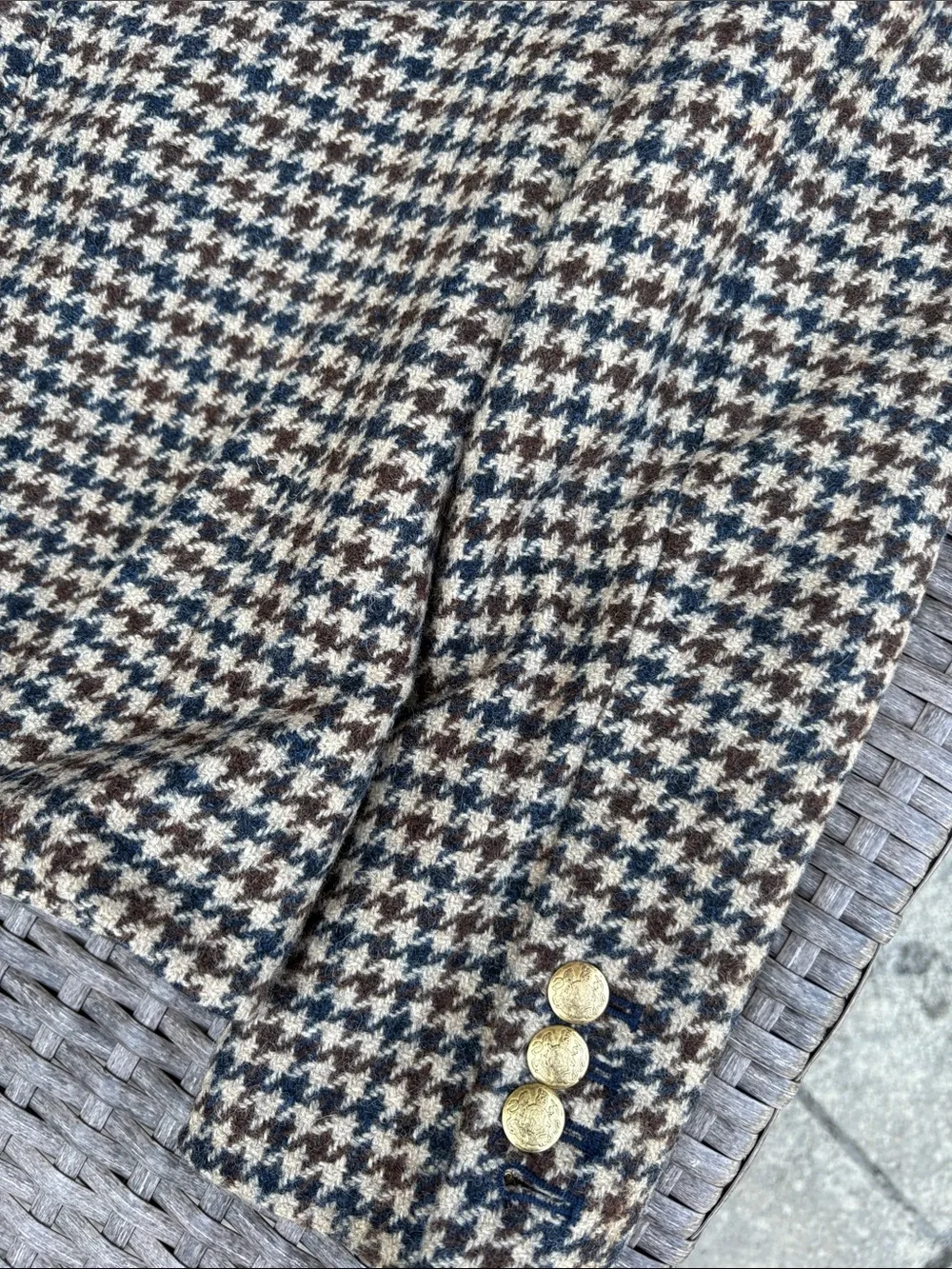 J. Crew Houndstooth Blazer in Navy and Brown with Gold Buttons